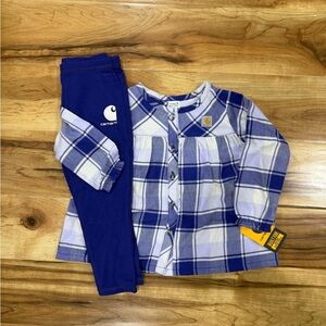 Carhartt Toddler Blue and White Plaid Shirt & Leggings Set